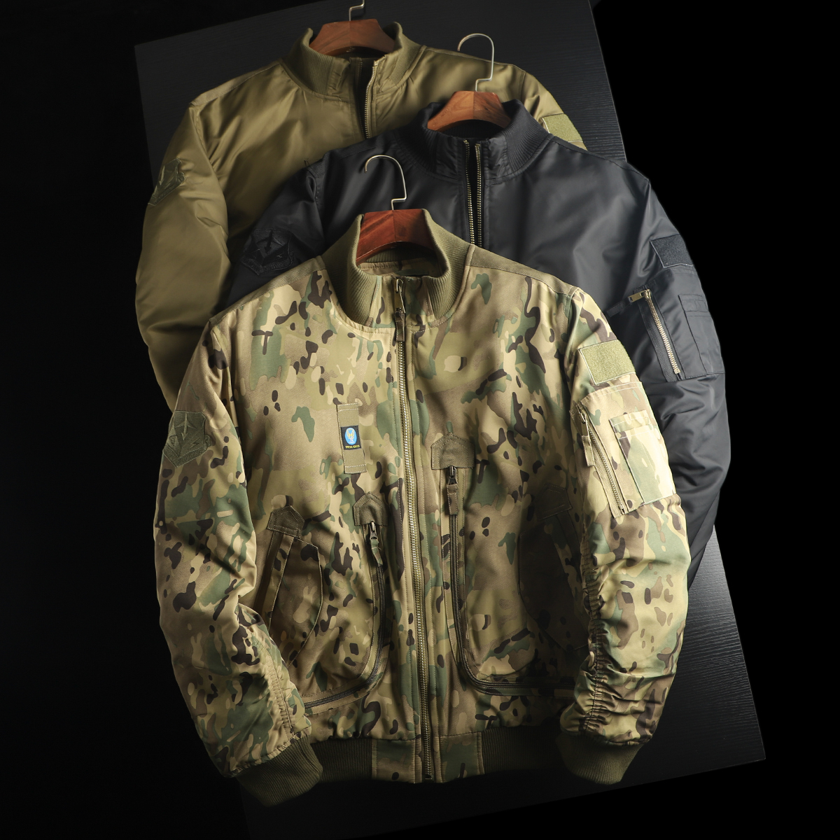 美式复古弯刀袖MA1飞行绗棉夹克