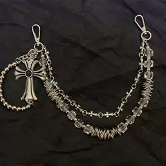 Original Retro Fashion Cross-Shaped Double-Layer Chain Bag Chain with Transparent Square Beads Accessories