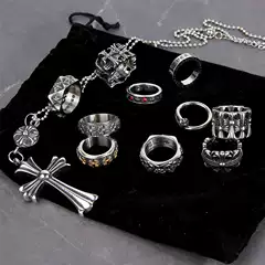 Yake Di/Retro Chrome Titanium Steel Ring Men's and Women's Birthday Gift Cross Open Ring Personalized Ins Style Ring
