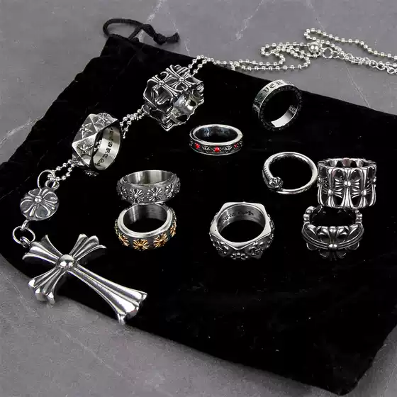 Yake Di/Retro Chrome Titanium Steel Ring Men's and Women's Birthday Gift Cross Open Ring Personalized Ins Style Ring