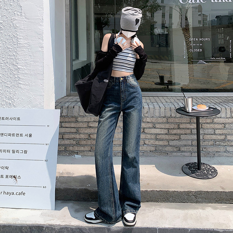 微喇叭牛仔裤女无弹力春秋宽松不贴腿复古小个子粗腿显瘦高个2025