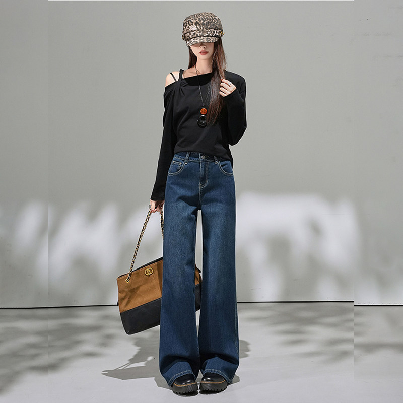 弹力微喇牛仔裤女阔腿复古浅蓝高腰宽松小个子九分26春夏新款喇叭