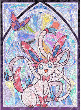 ptcg卡套宝可梦百伊百顺-仙子伊布 数百伊布组合而成玻璃彩绘牌套