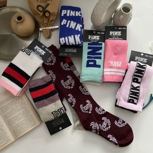 ins潮运动网红袜小腿袜长筒袜子女生高筒袜时尚 街拍甜美pink长袜