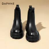 达芙妮切尔西短靴女2025新款 秋冬加绒英伦风小个子厚底烟筒马丁靴
