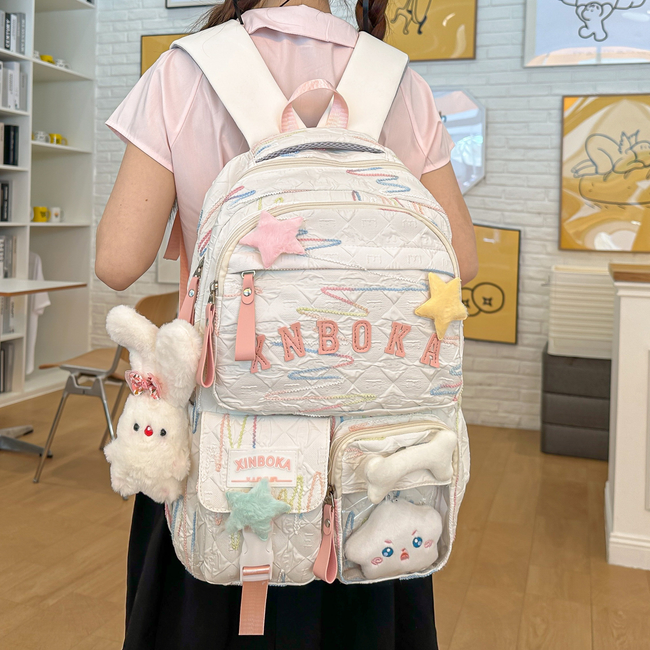 书包女少女可爱双肩包韩版字母初中女生高中学生大容量高颜值背包