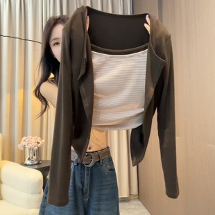 条纹吊带背心外搭开衫套装女2026秋季韩版休闲百搭针织上衣两件套