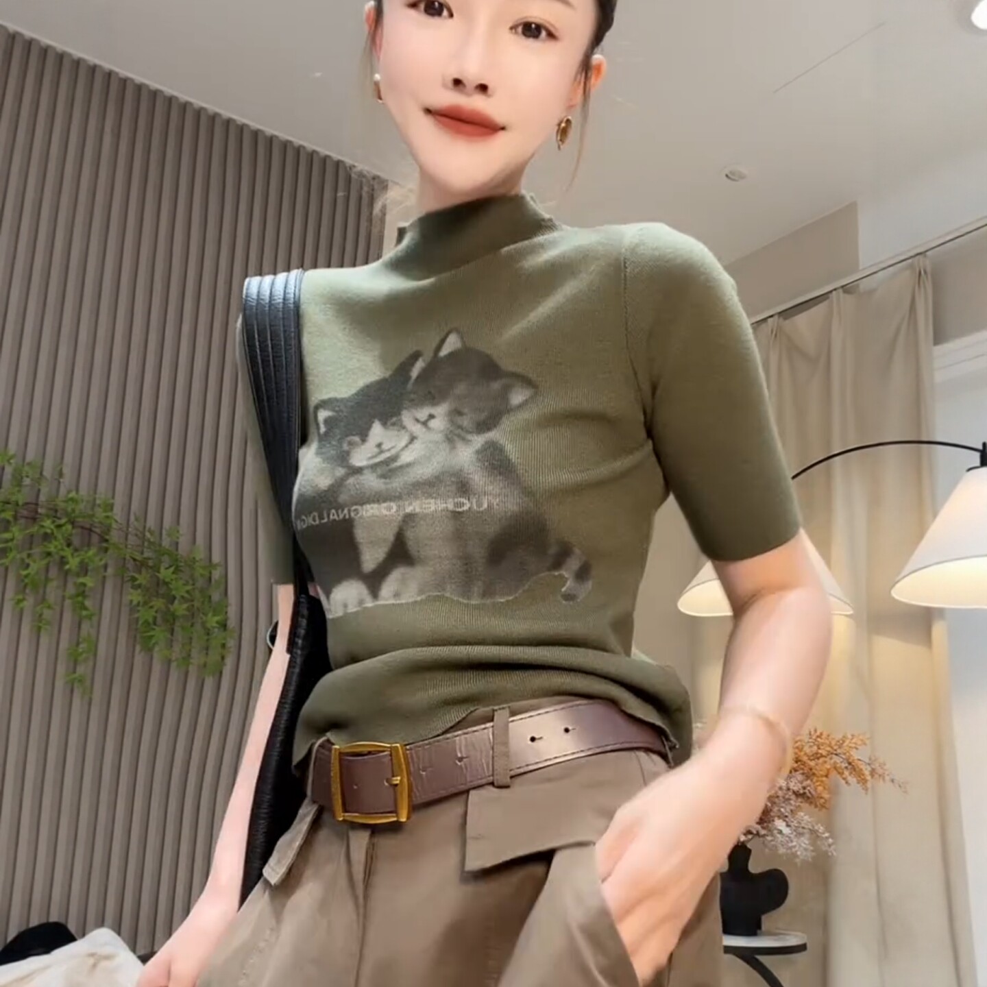 半高领五分袖针织衫女早秋2026年欧货洋气修身弹力显瘦上衣打底衫