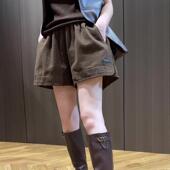 百搭松紧高腰a字裤 休闲阔腿短裤 女2025年秋冬洋气皮标洗水牛仔裤