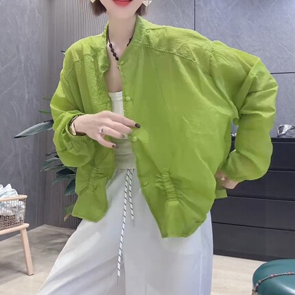 轻薄面膜防晒衫外套女2026年夏天欧货小个子短款上衣防晒外搭开衫