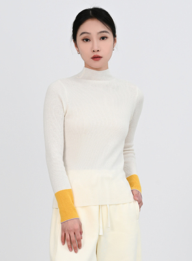 LD-82361【羊绒羊毛毛衣】撞色纯色上衣2025冬针织堆领修身百搭