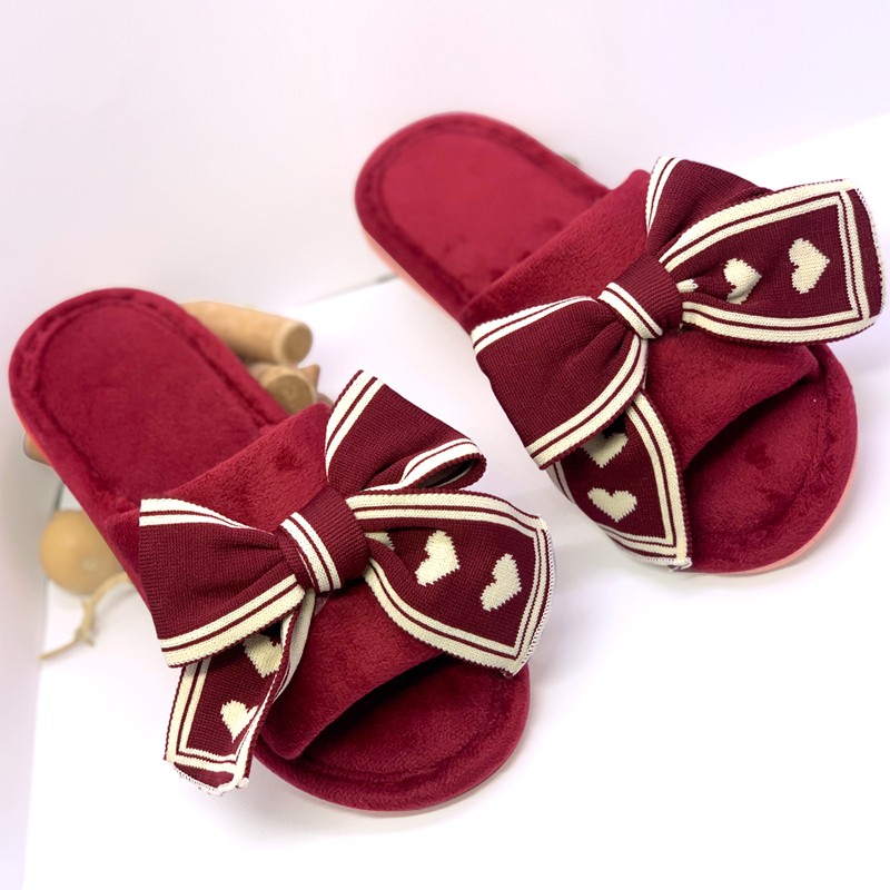 喜庆拖鞋静音蝴蝶结居家