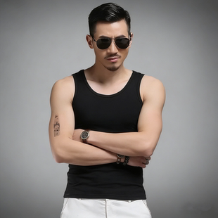 男士冰丝圆领无痕背心修身紧身健身运动跨栏打底弹力夏季速干汗衫