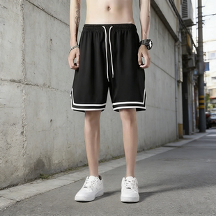 男潮流高弹纯色宽松冰丝运动五分裤 网眼透气速干休闲短裤 新款 夏季