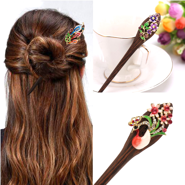 古风木质盘发钗子古代汉服头饰发簪民族复古发钗丸子头后脑勺发钗