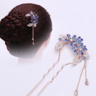 新款网红盘发复古金属步摇丸子头盘发插梳丸子头流苏发簪新娘发钗