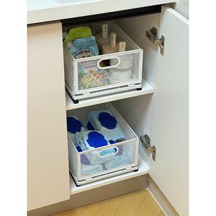 滑轨抽拉零食收纳筐多层厨房调味料瓶罐置物架橱柜内分层储物拉篮