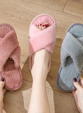 秋冬毛毛绒女棉拖鞋家居室内防滑木地板情侣韩版月子鞋毛茸茸保暖