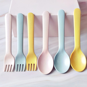 五和竹纤维餐具儿童勺子食品级家用餐厅婴幼儿吃饭训练专用水果叉