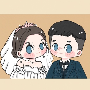 手绘结婚纱照情侣头像定制作Q版卡通动漫画婚礼迎宾人形立牌请柬