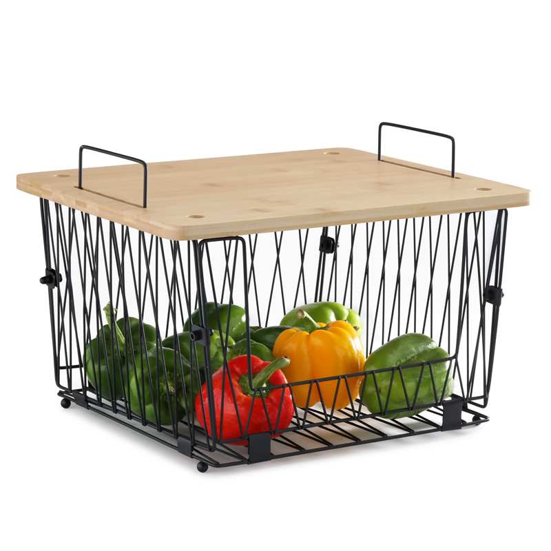 可折叠收纳篮正方形铁线筐户外野餐便携菜板收纳二合一带提手