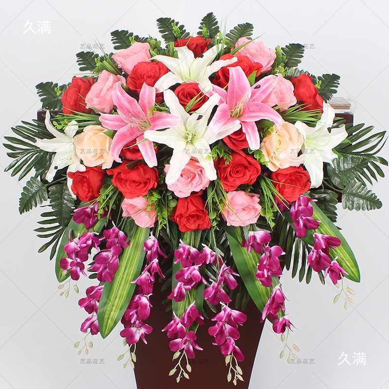 讲台花仿真花演讲台花束台假花挂式下垂仿真绢花会议桌花摆花