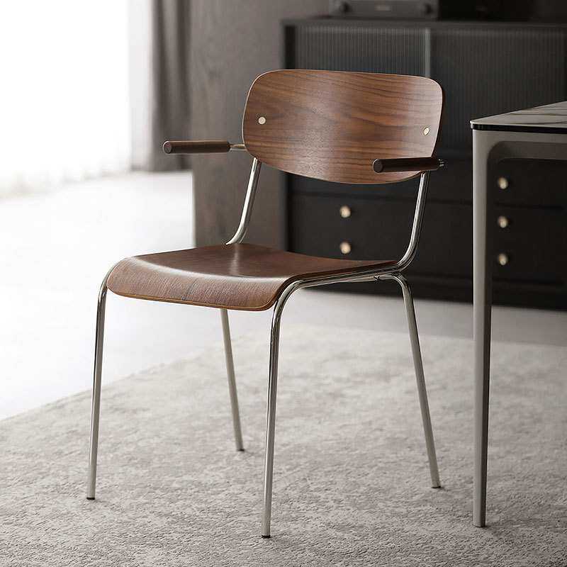 北欧表情norhor简约复古金属/MESSI不锈钢胡桃木曲木座面扶手餐椅