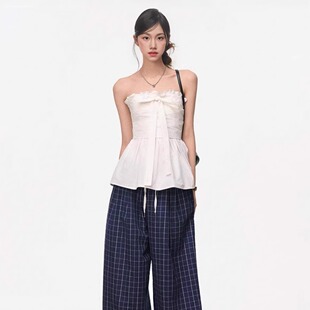 WESTAYOONE新品 韩系通勤收腰花边抹胸吊带上衣女