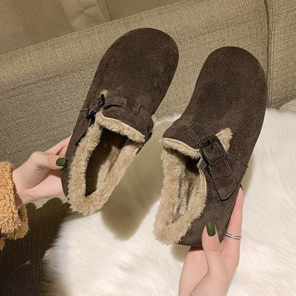 新款时尚短筒雪地靴女加绒短靴子冬季防滑一脚蹬丑萌低帮保暖棉鞋