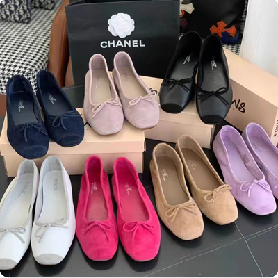 巨软reqins芭蕾舞鞋蝴蝶结跳舞鞋法式复古方头平底单鞋羊皮柔软女