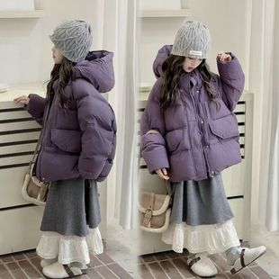 棉衣加厚小女孩外套中长款 棉袄洋气儿童冬季 新款 女童羽绒棉服冬装