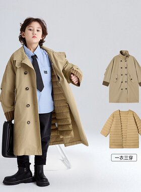 儿童冬装三合一冲锋衣羽绒棉服可拆卸中大童男女童棉袄风衣外套潮