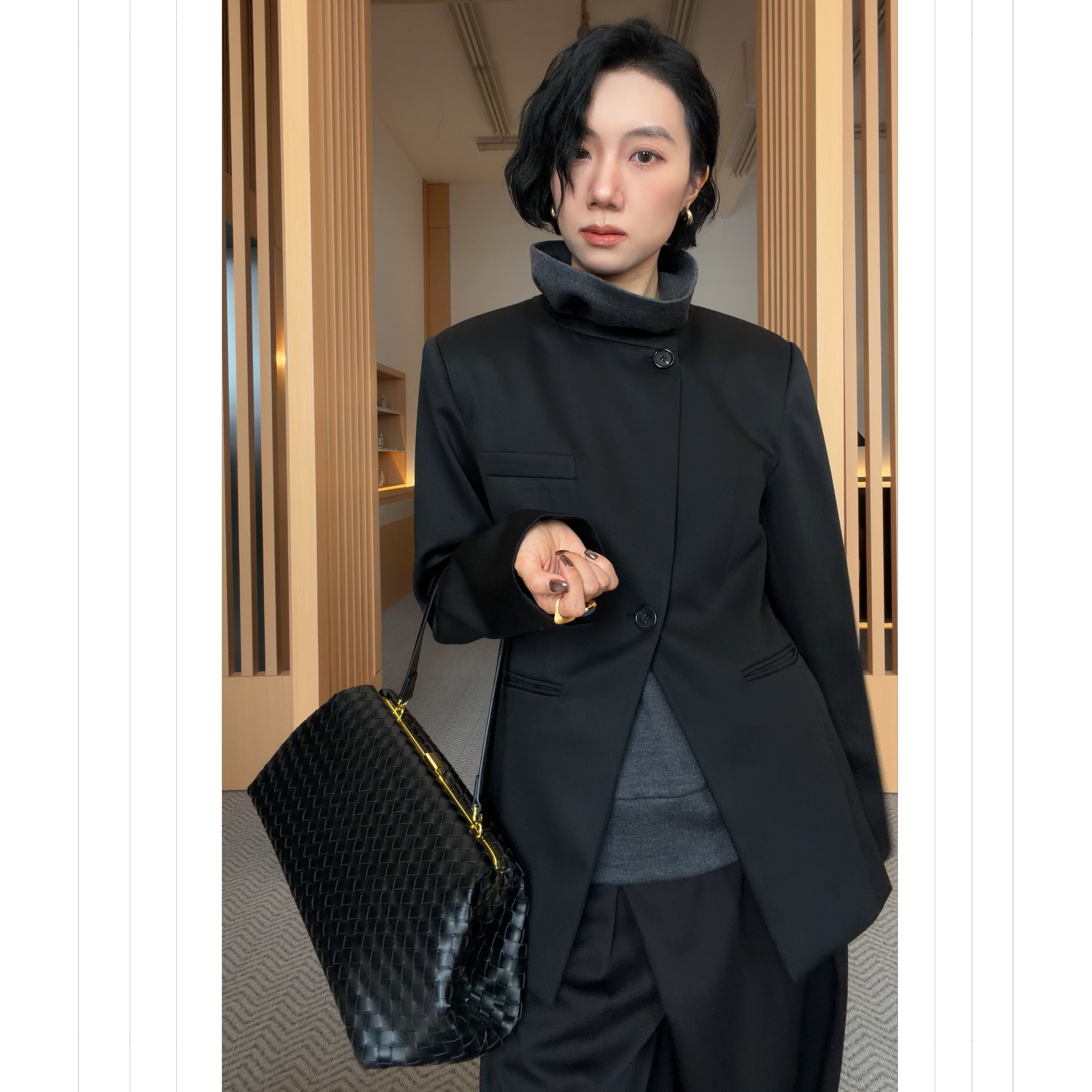 山阶【东方雅致】不对称西服精纺羊毛极简高级重工秋冬西装外套女