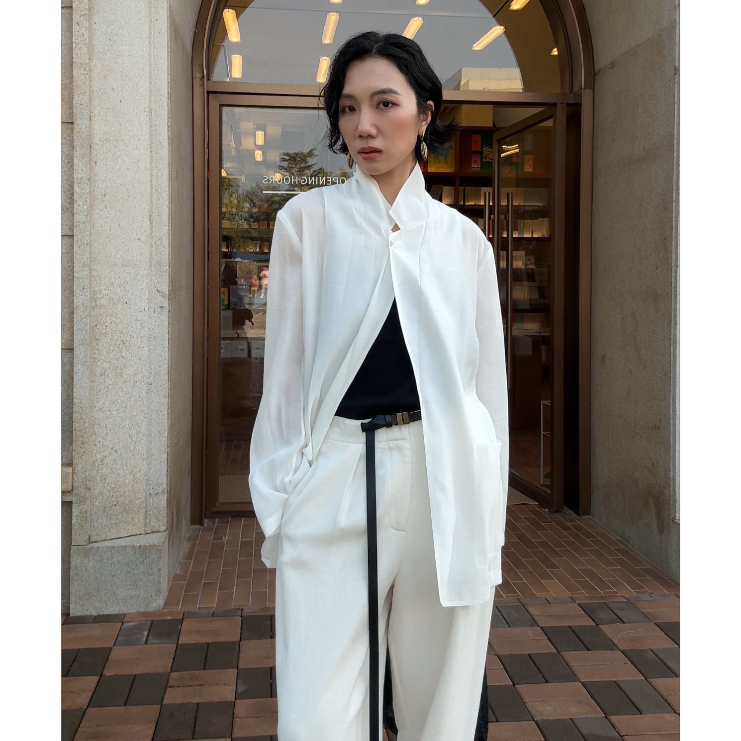 翻领丝纺西装真丝混纺防晒外套女