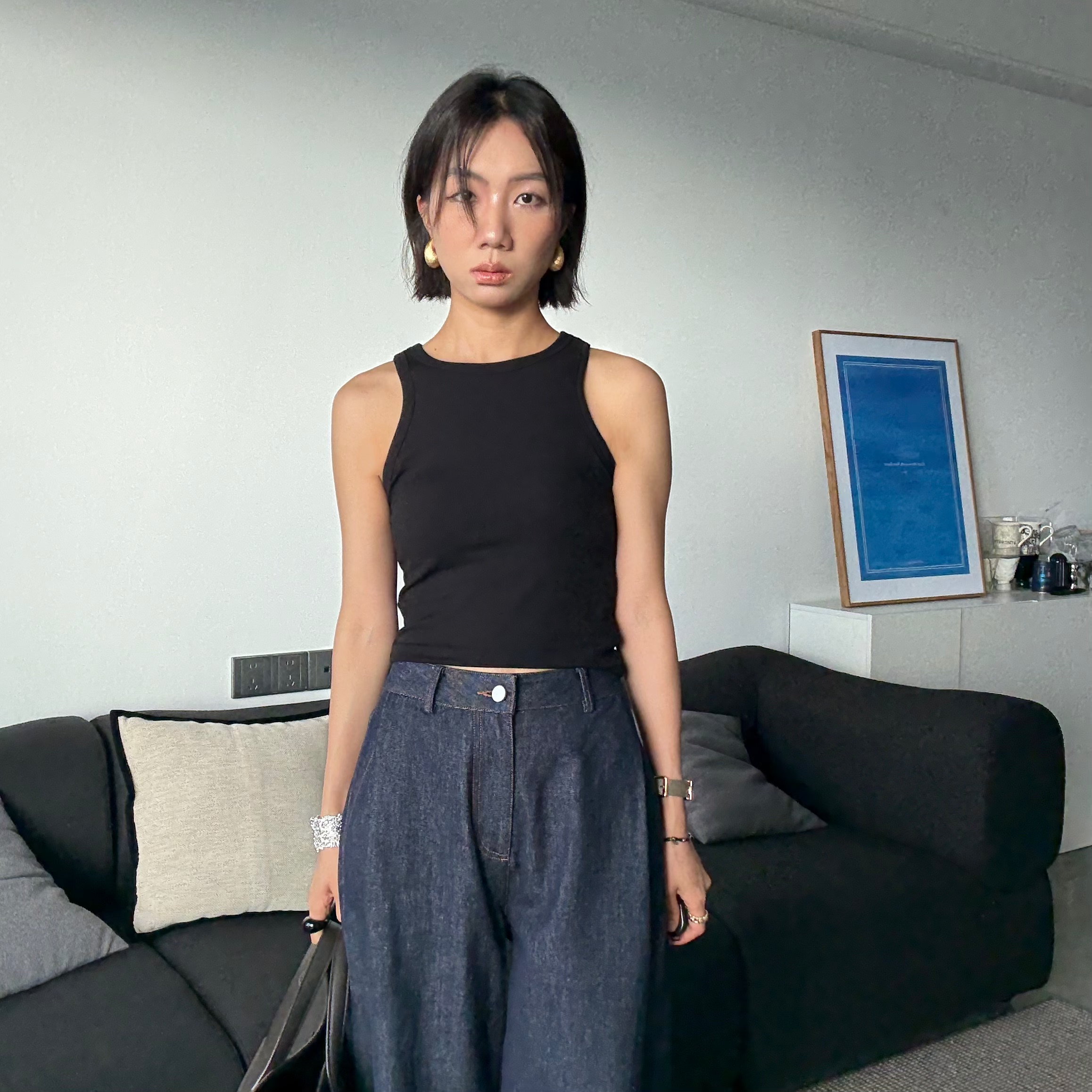 山阶 Bra-in隐内背心 春夏运动工字黑色背心女透气可外穿带胸垫