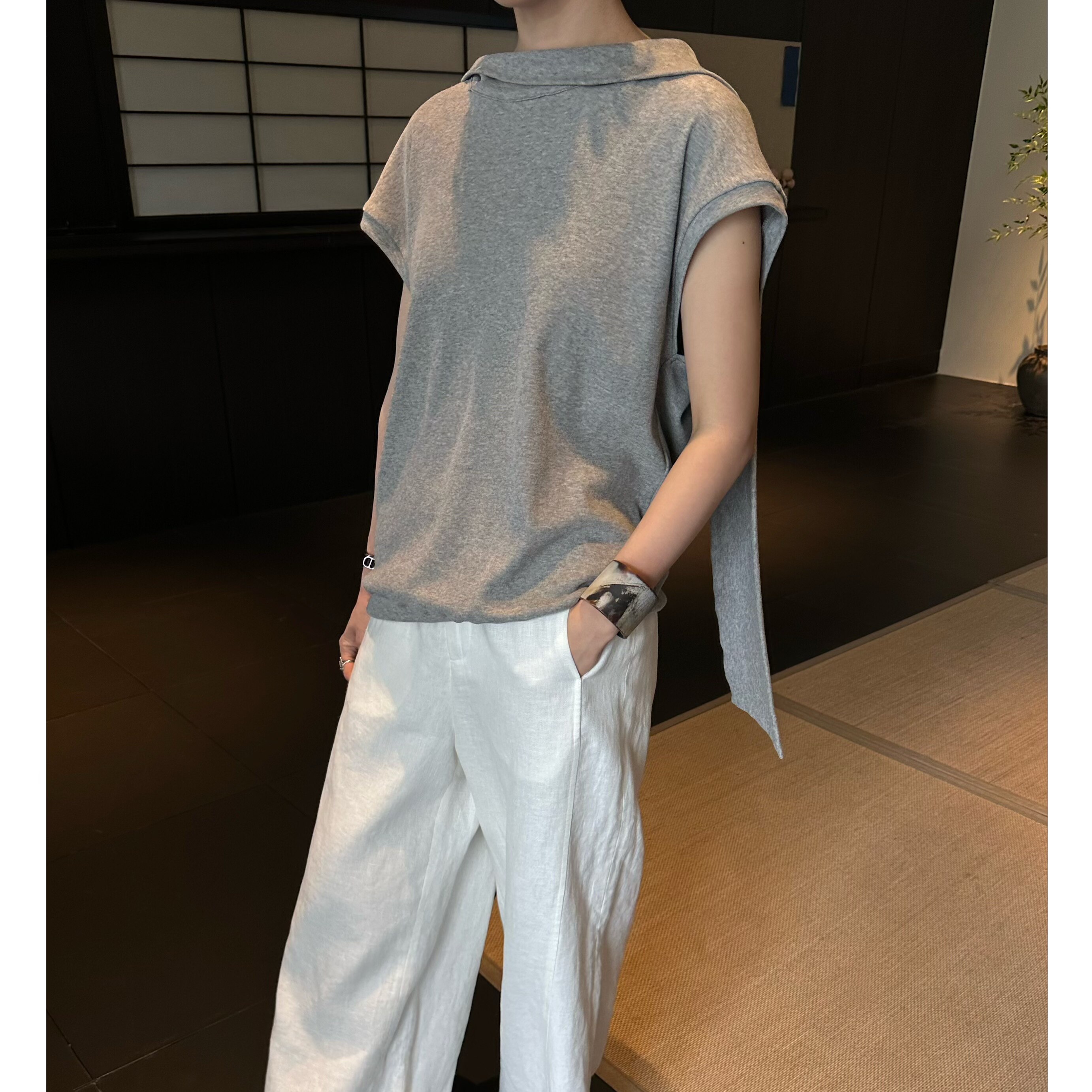飘带上衣时髦感多穿领短袖T恤女