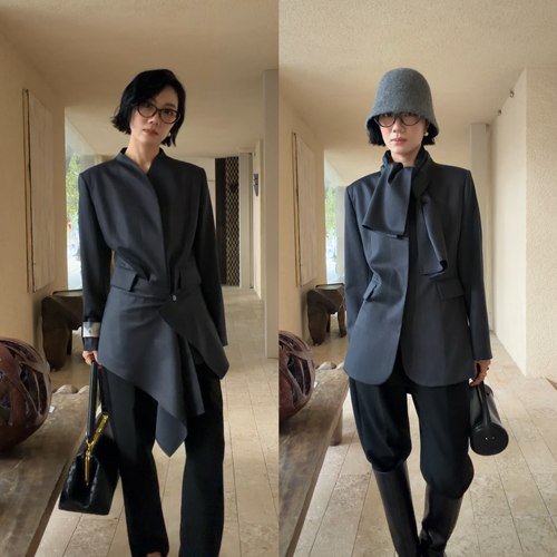 腰封围巾多穿法外套澳毛西装女秋