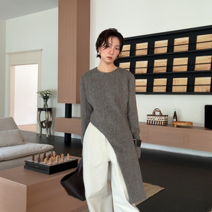 山阶【女明星】小众原创设计斜下摆优雅时髦上衣长袖羊毛衫春秋冬