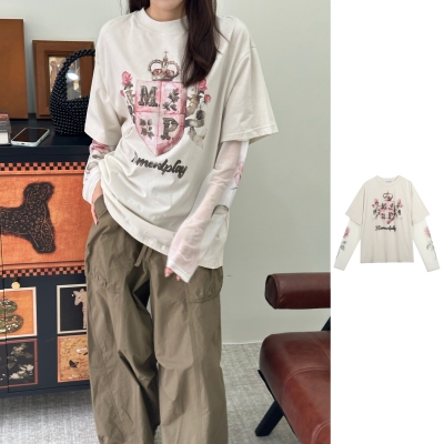 MOMENTPLAY 官方授权 26SS 浪漫骑士假两件t恤