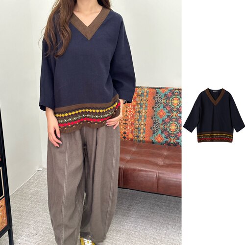 RAW STONE 官方授权26AW 超宽松版型V领毛织拼接上衣 RSAW26TP010