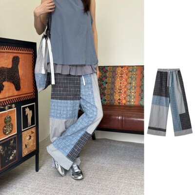 RAW STONE    官方授权    26SS    百家布拼接棉麻松紧腰长裤