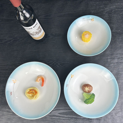 盘子高级感轻奢斗笠深盘餐厅商用酒店餐具菜盘子浅碗创意陶瓷盘子