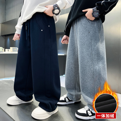 男童加绒加厚运动裤直筒秋冬卫裤