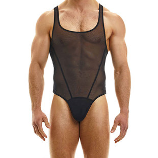 立体 ModusVivendi 高弹透气修身 纱网透视连体衣丁字裤 09381 男士