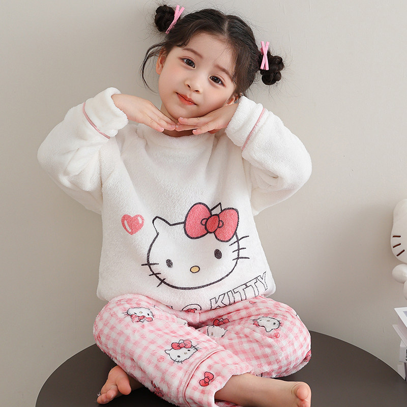 网红睡衣儿童女孩珊瑚绒2026冬天保暖母女装大童法兰绒家居服套装