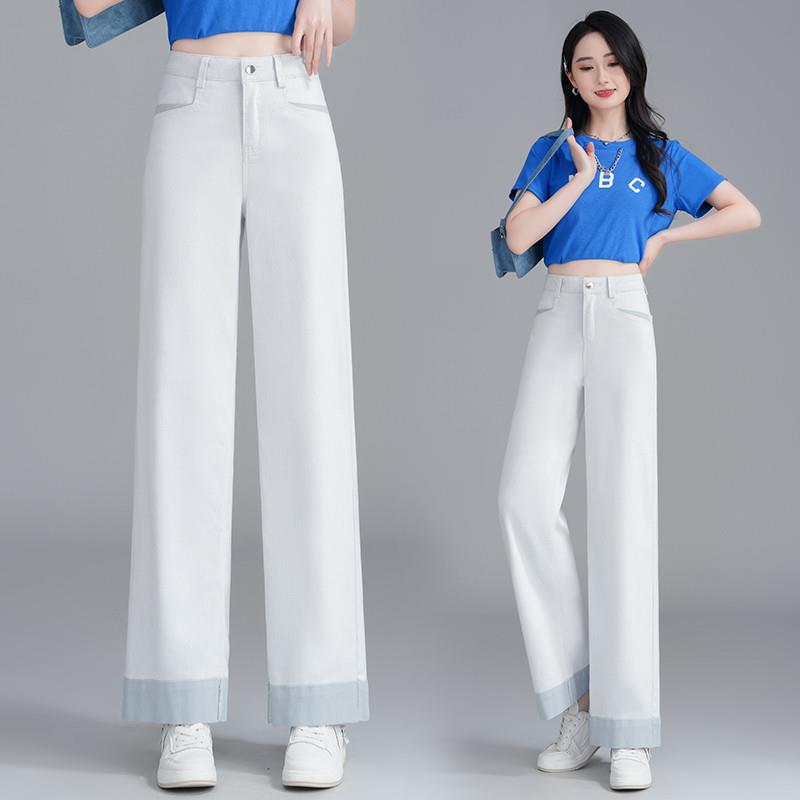 九分牛仔直筒裤女2025年春夏季新款高腰小个子垂感休闲白色阔腿裤