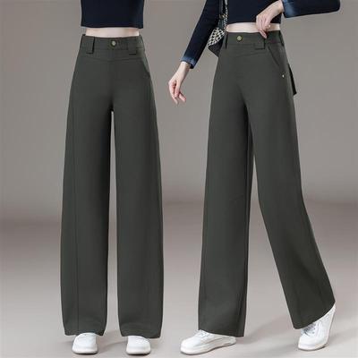 军绿色阔腿工装裤女春秋2025新款高腰宽松垂感复古休闲直筒弯刀裤
