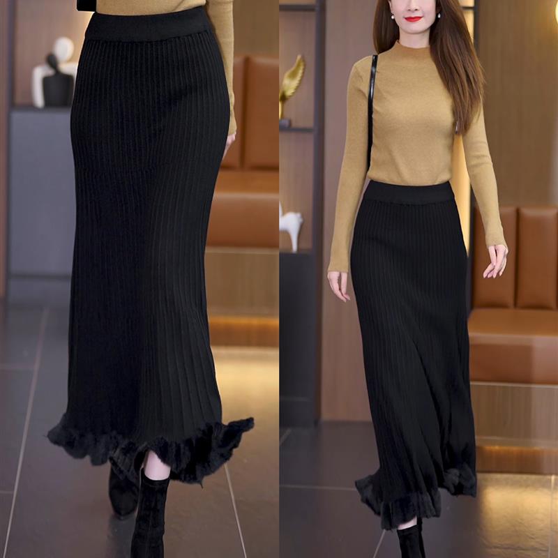 针织半身裙冬长款鱼尾裙女2025新款裙子秋季包臀裙高腰显瘦一步裙