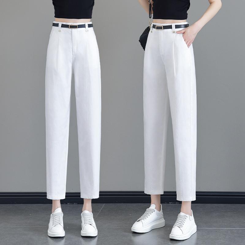 白色直筒牛仔裤女夏季薄款2025新款高腰显瘦哈伦裤休闲九分烟管裤