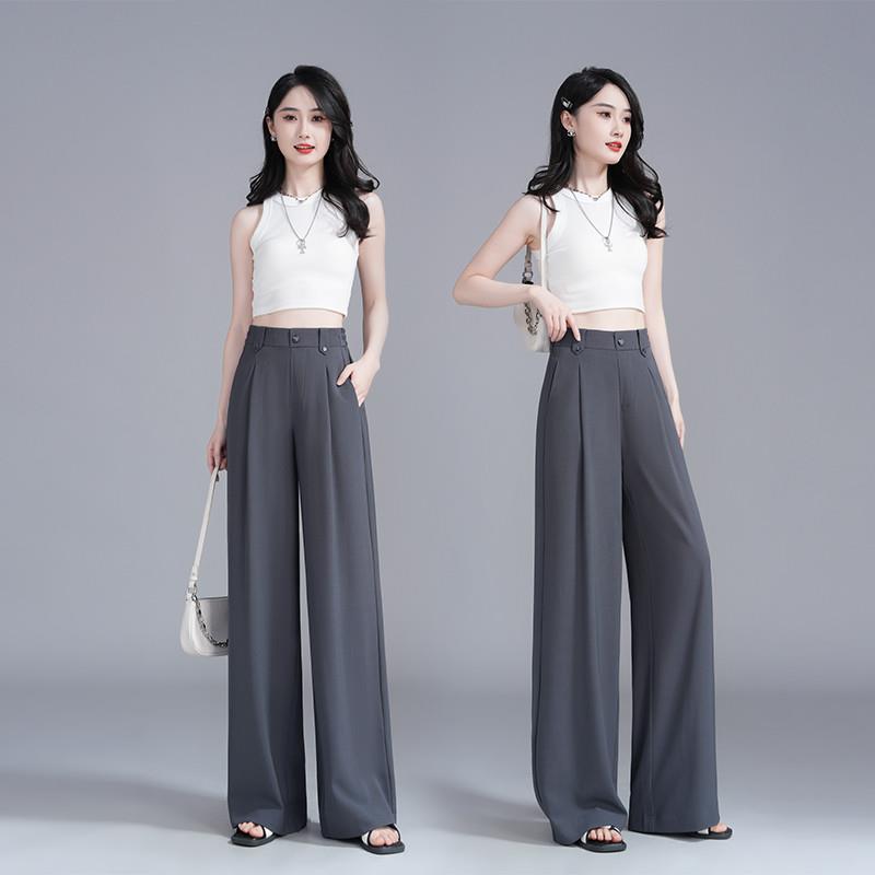 阔腿裤女2025新款夏薄款郑州黑色灰色长裤子夏季西装裤女职业正装